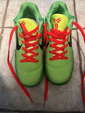 Nike Kids Neon Green Sneakers with Bright Red Laces